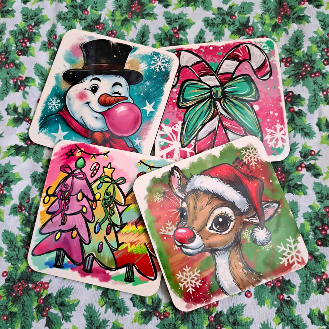 Ensemble de sous-verres de Noël – Lot de 4 illustrations festives
