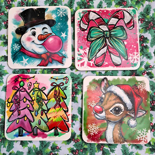 Ensemble de sous-verres de Noël – Lot de 4 illustrations festives