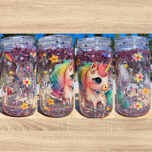 Verre Snow Globe avec collant UV DTF licorne
